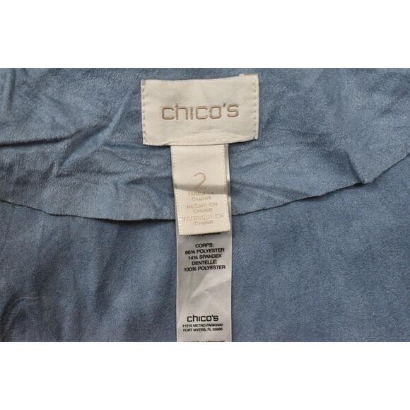 Chico's Women's Blue Open Cardigan Size 2 Polyester Geometric Suede - Picture 10 of 10